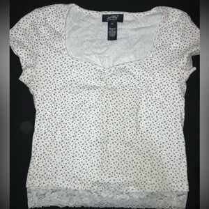 Floral Lace Trim Cropped Short Sleeve Top